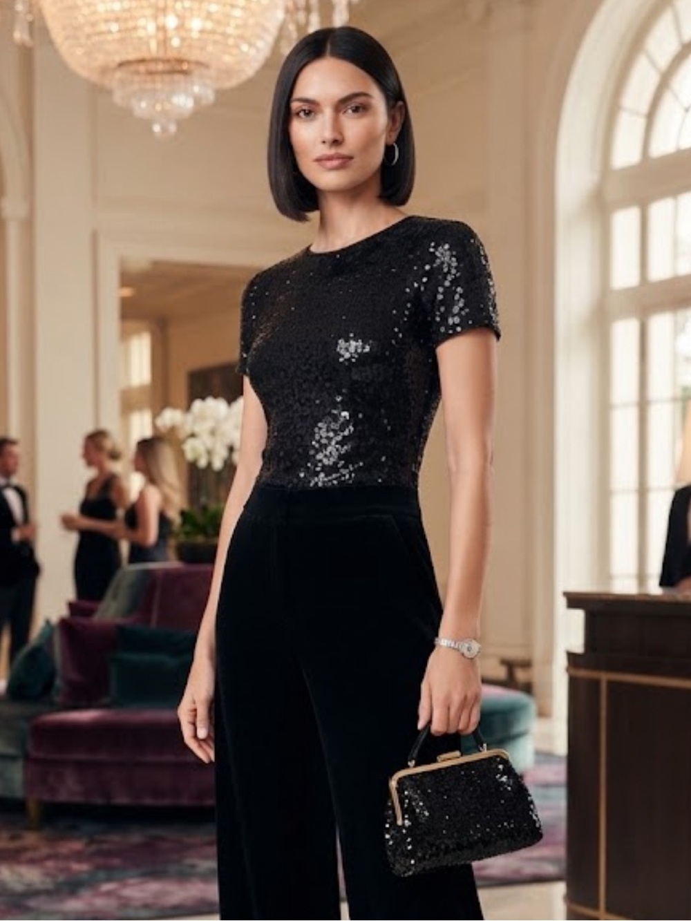 NWOT Michael Michael Kors Black Sequin Short Sleeve Top Size XS